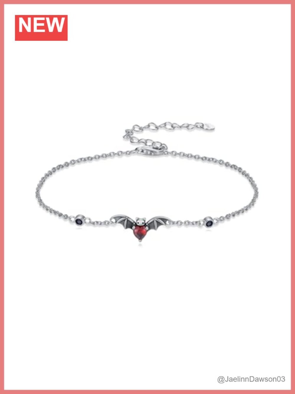 925 Sterling Silver Bat Bracelet Gothic Adjustable Link